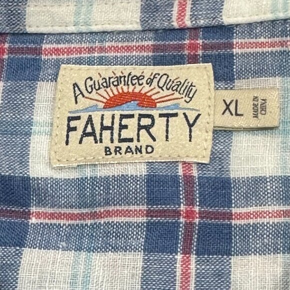 Men's Faherty‎ Linen Long Sleeve Button Front Dress Shirt XL Plaid Casual - Picture 5 of 7